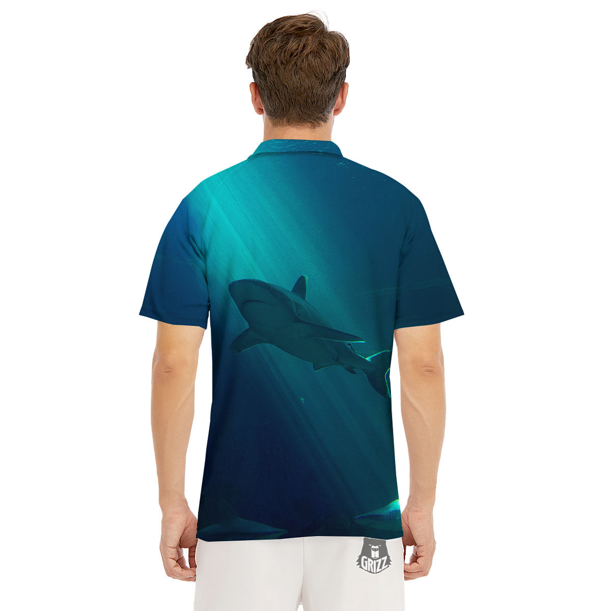 Underwear Shark Print Men's Golf Shirts-grizzshop