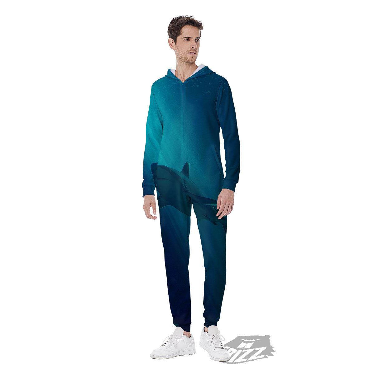 Underwear Shark Print Men's Jumpsuit-grizzshop