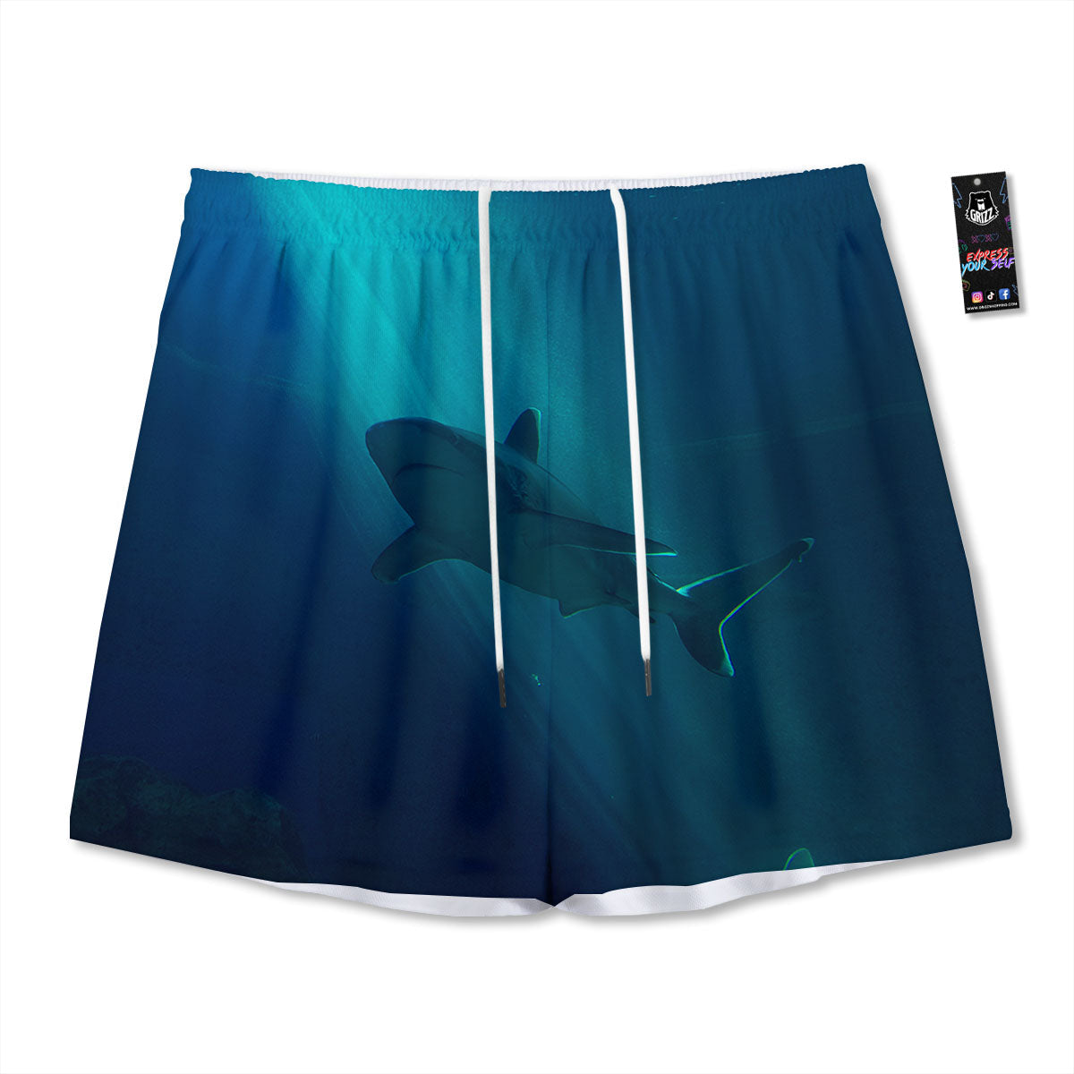 Underwear Shark Print Mesh Shorts