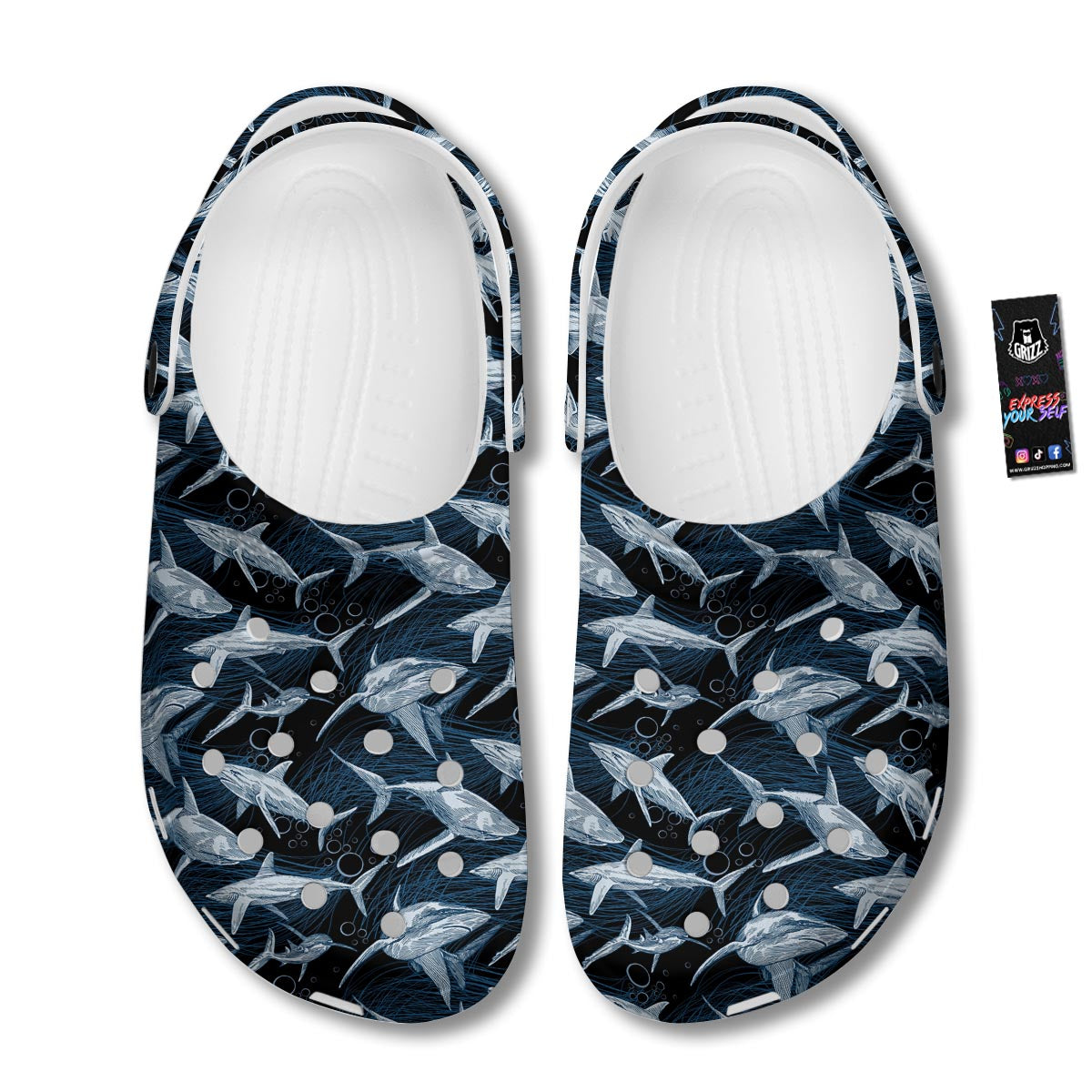 Underwear Shark Print Pattern Clog-grizzshop