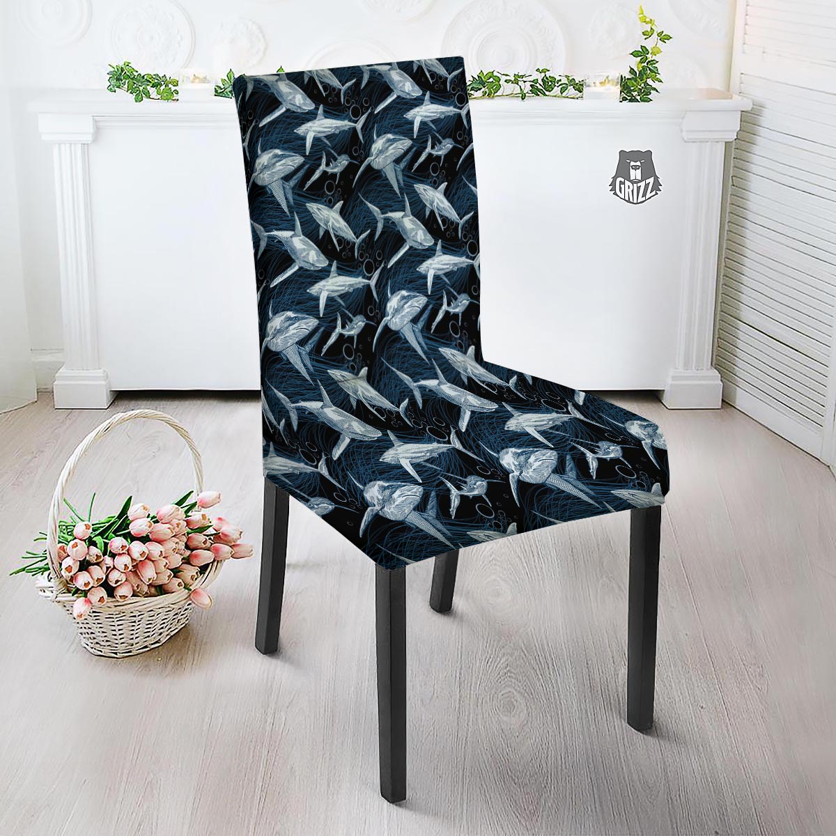 Underwear Shark Print Pattern Dining Chair Slipcover-grizzshop