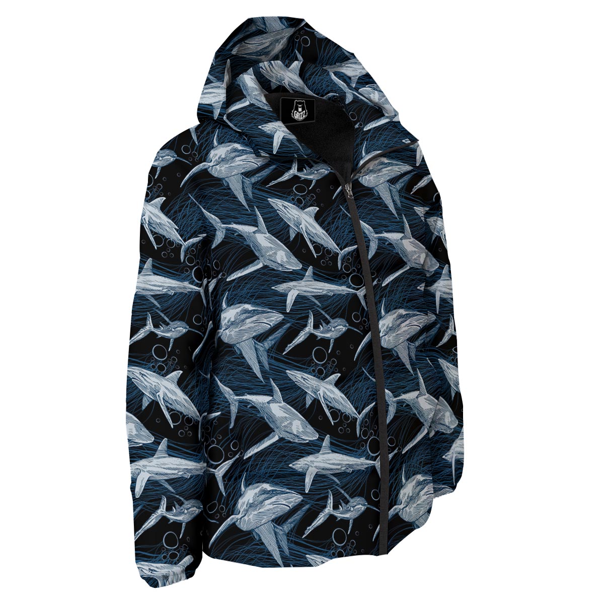 Underwear Shark Print Pattern Down Jacket-grizzshop