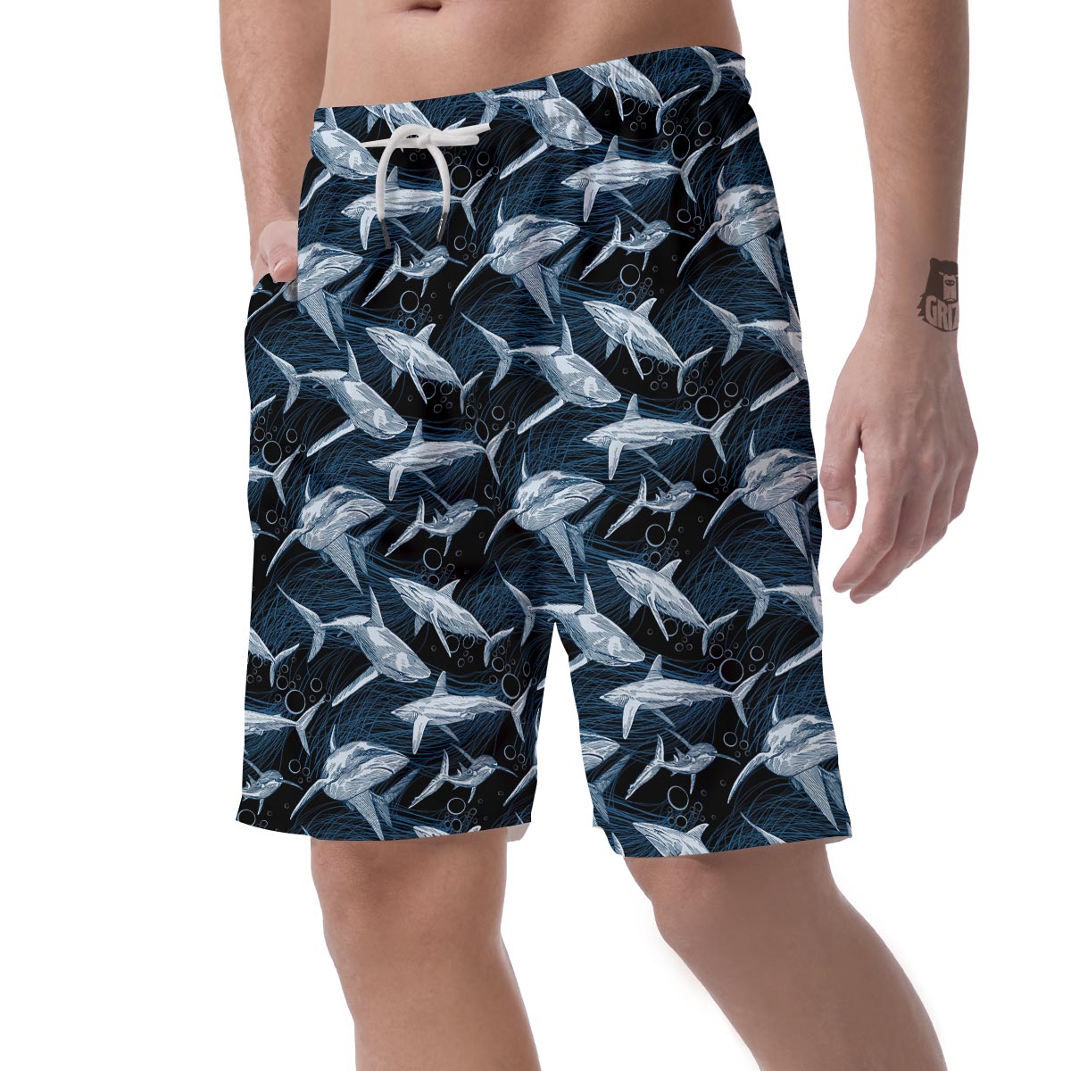 Underwear Shark Print Pattern Men's Shorts-grizzshop