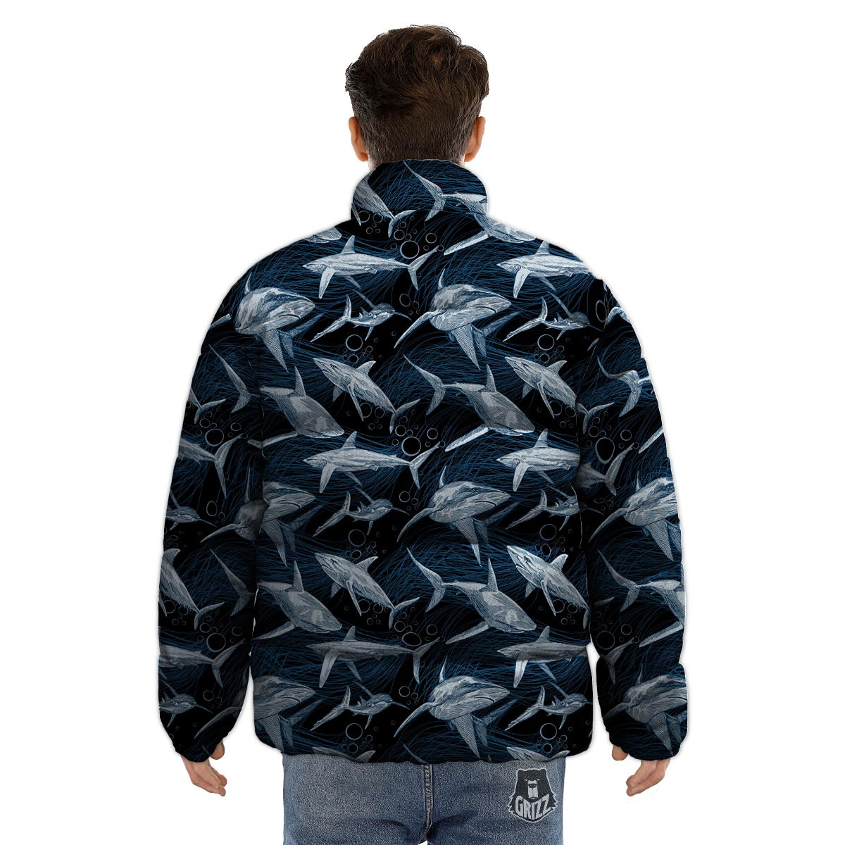 Underwear Shark Print Pattern Puffer Jacket-grizzshop