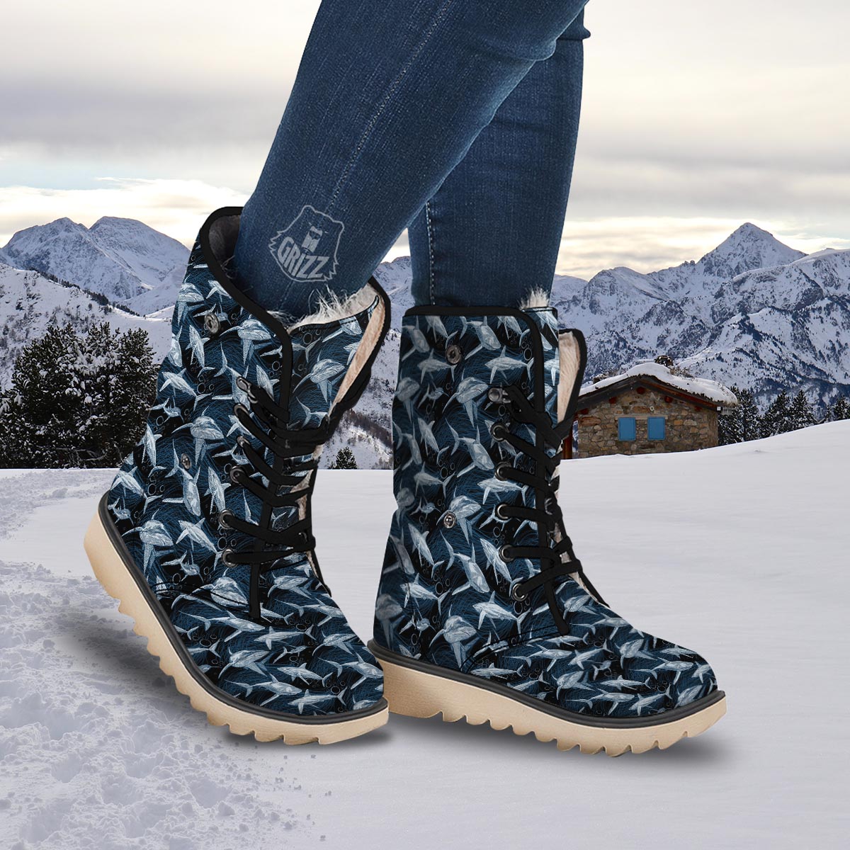 Underwear Shark Print Pattern Snow Boots-grizzshop