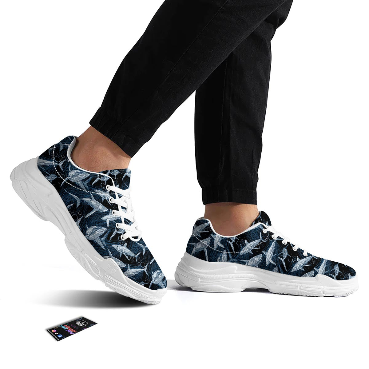 Underwear Shark Print Pattern White Chunky Shoes-grizzshop