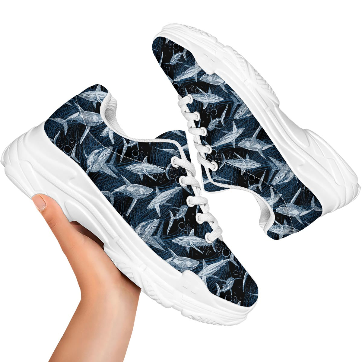 Underwear Shark Print Pattern White Chunky Shoes-grizzshop