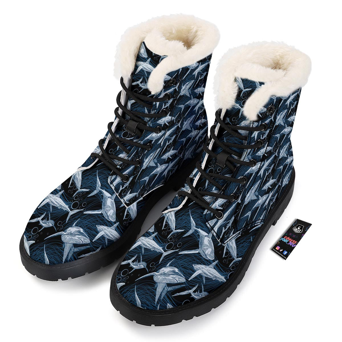Underwear Shark Print Pattern Winter Boots-grizzshop