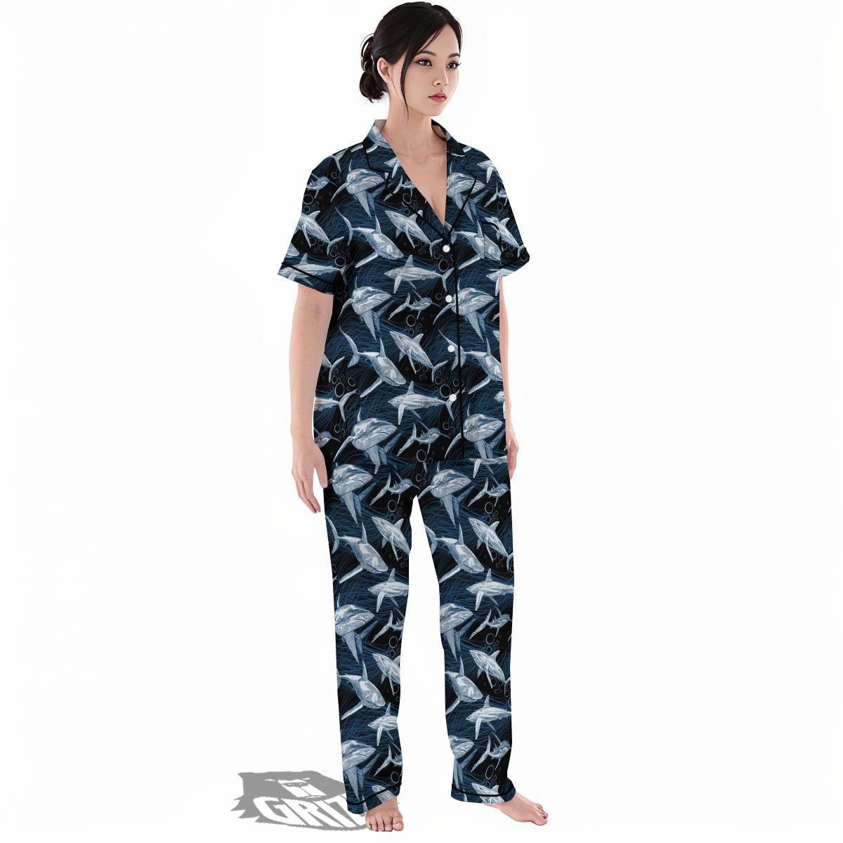Underwear Shark Print Pattern Women's Pajamas Set-grizzshop
