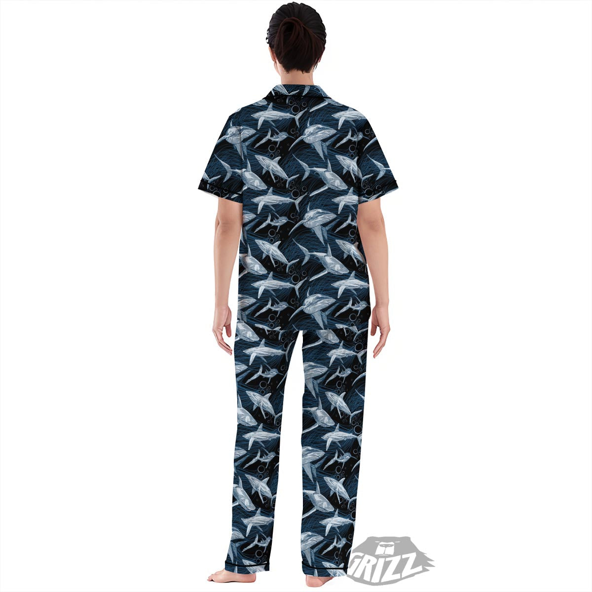 Underwear Shark Print Pattern Women's Pajamas Set-grizzshop