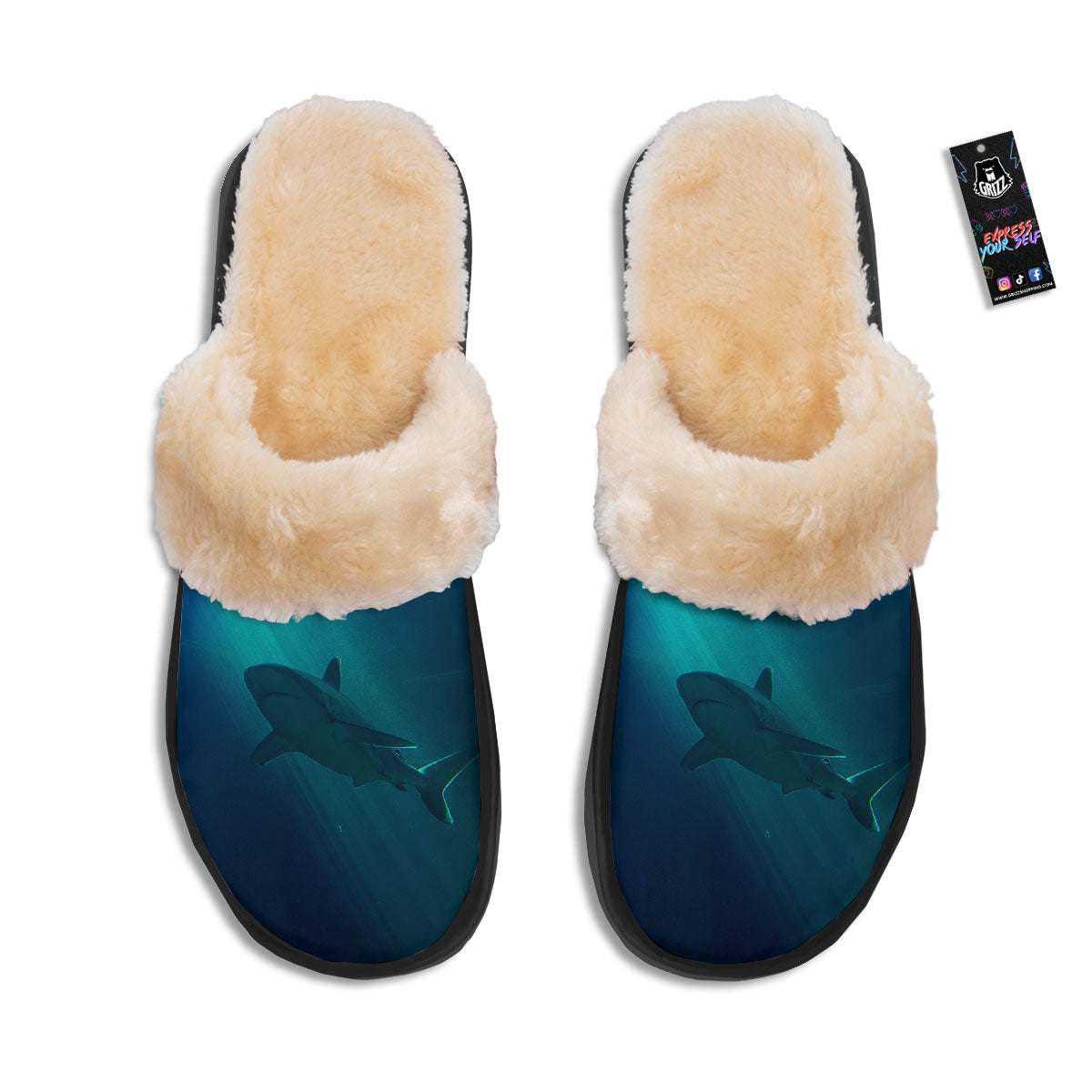 Underwear Shark Print Slippers-grizzshop
