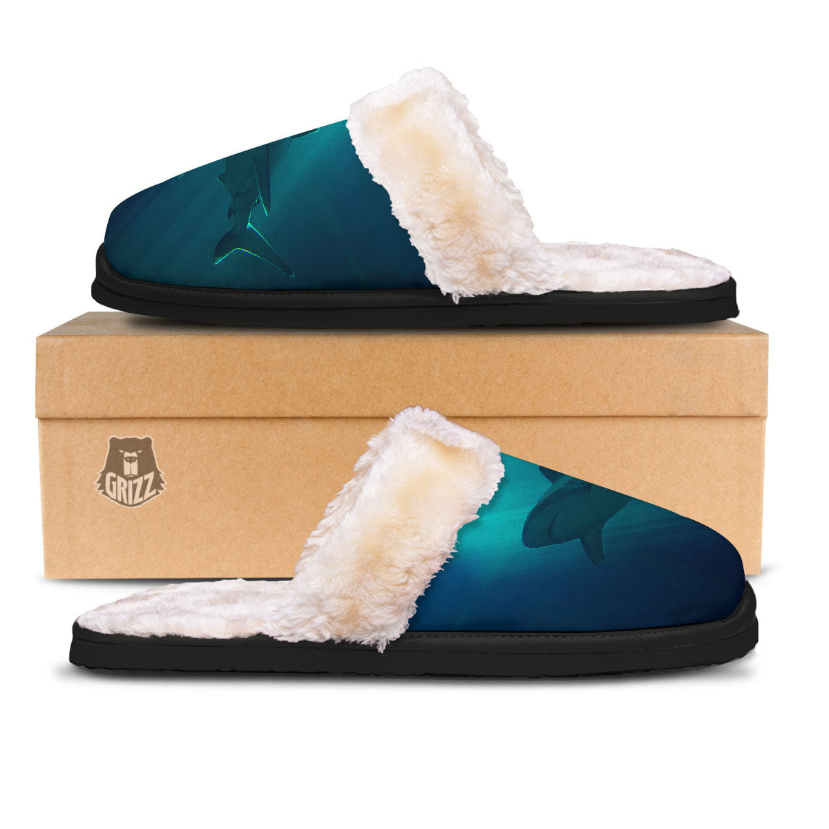 Underwear Shark Print Slippers-grizzshop