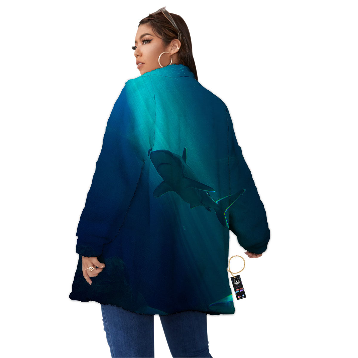 Underwear Shark Print Women's Sherpa Jacket-grizzshop