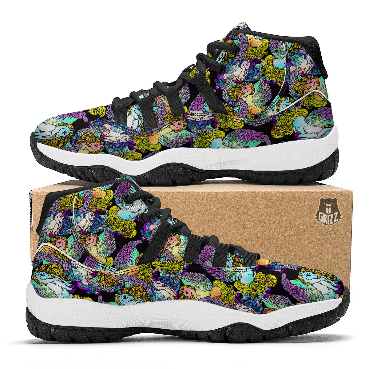 Unicon Cartoon Pattern Print Black Bball Shoes-grizzshop