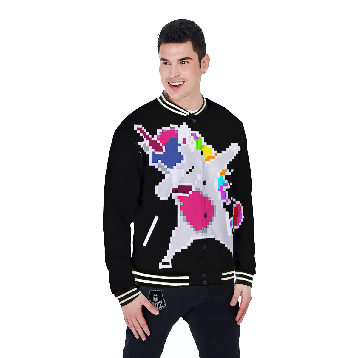 Unicorn 8-Bit Pixel Print Baseball Jacket-grizzshop