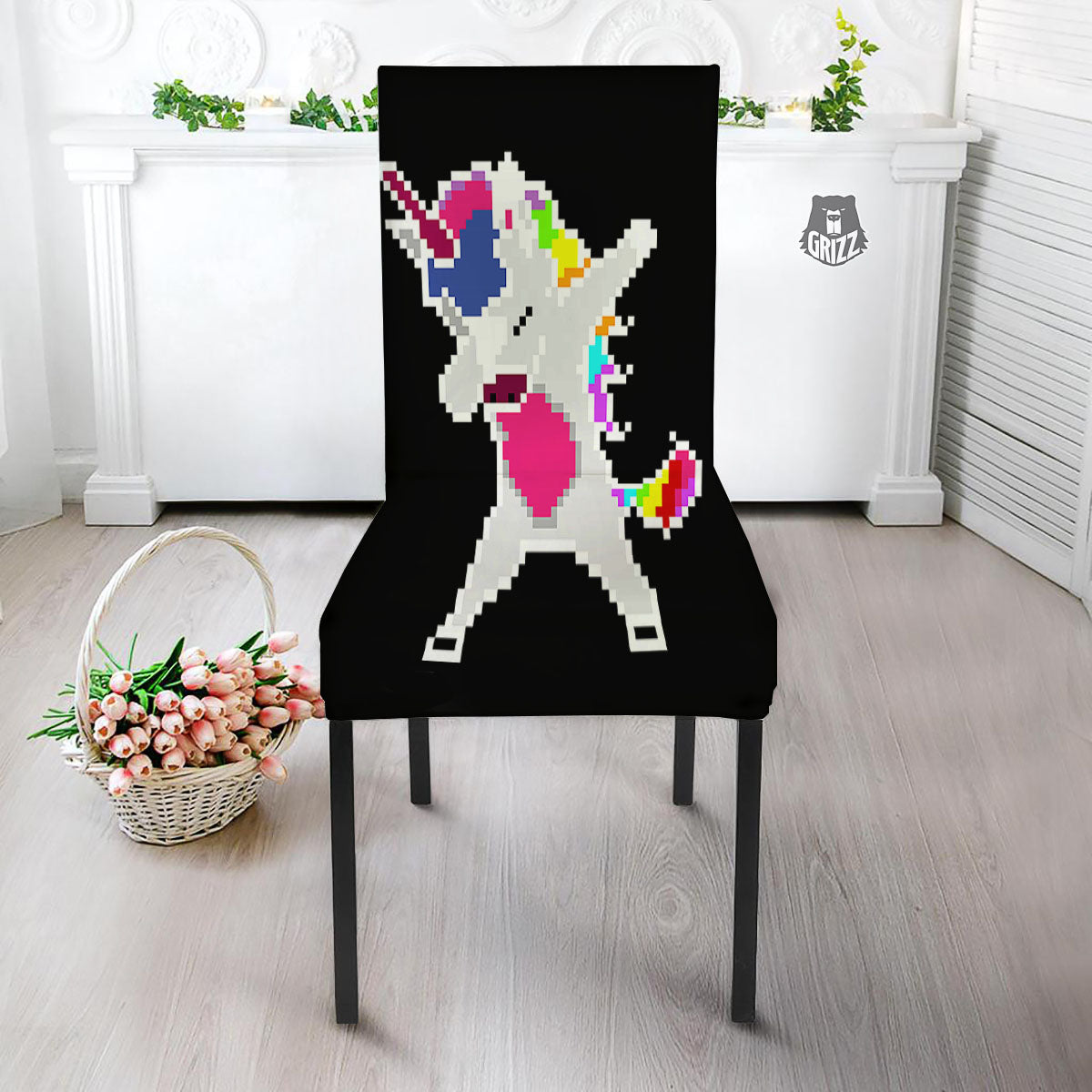 Unicorn 8-Bit Pixel Print Dining Chair Slipcover-grizzshop