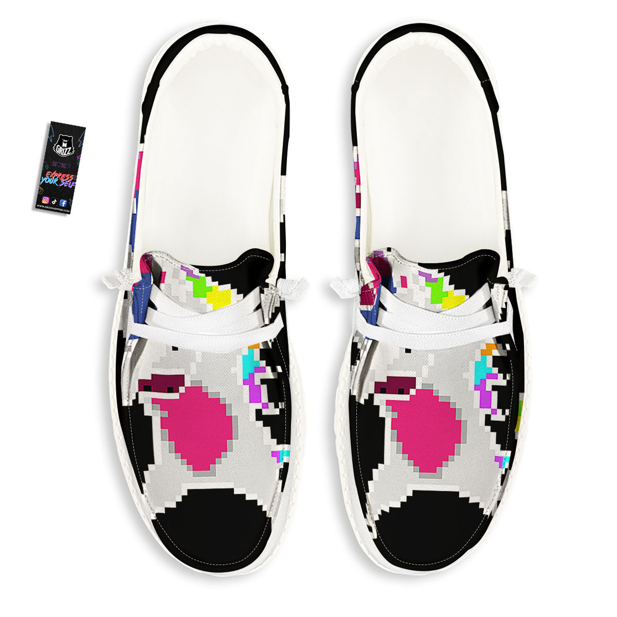 Unicorn 8-Bit Pixel Print White Loafers-grizzshop
