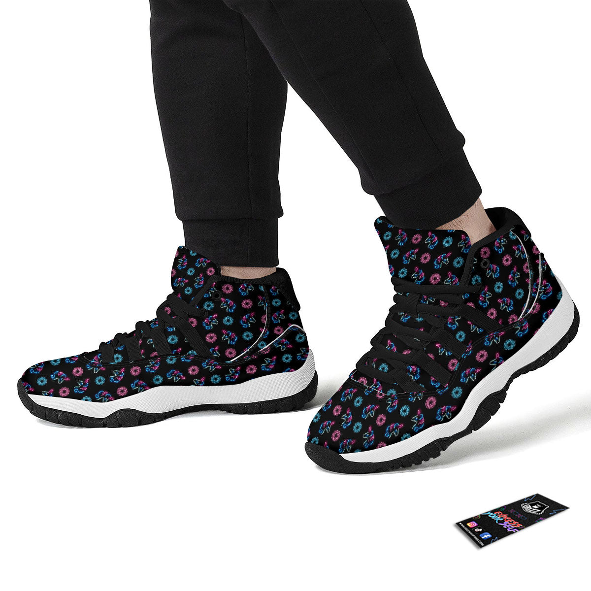 Unicorn Black Girly Print Pattern Black Bball Shoes-grizzshop