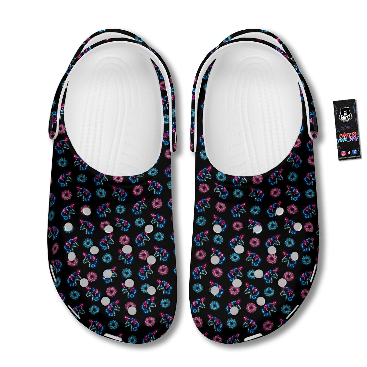Unicorn Black Girly Print Pattern Clog-grizzshop
