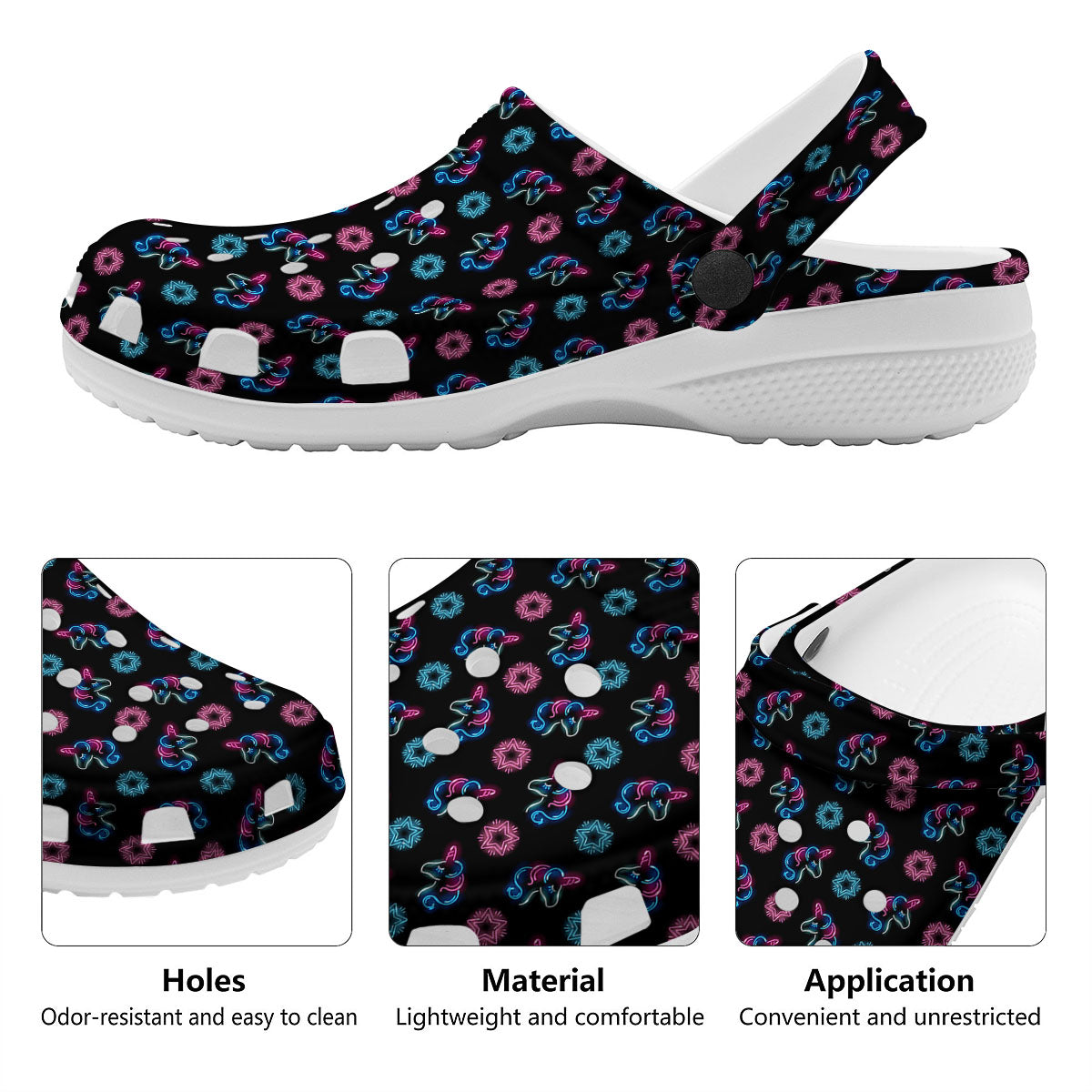 Unicorn Black Girly Print Pattern Clog-grizzshop