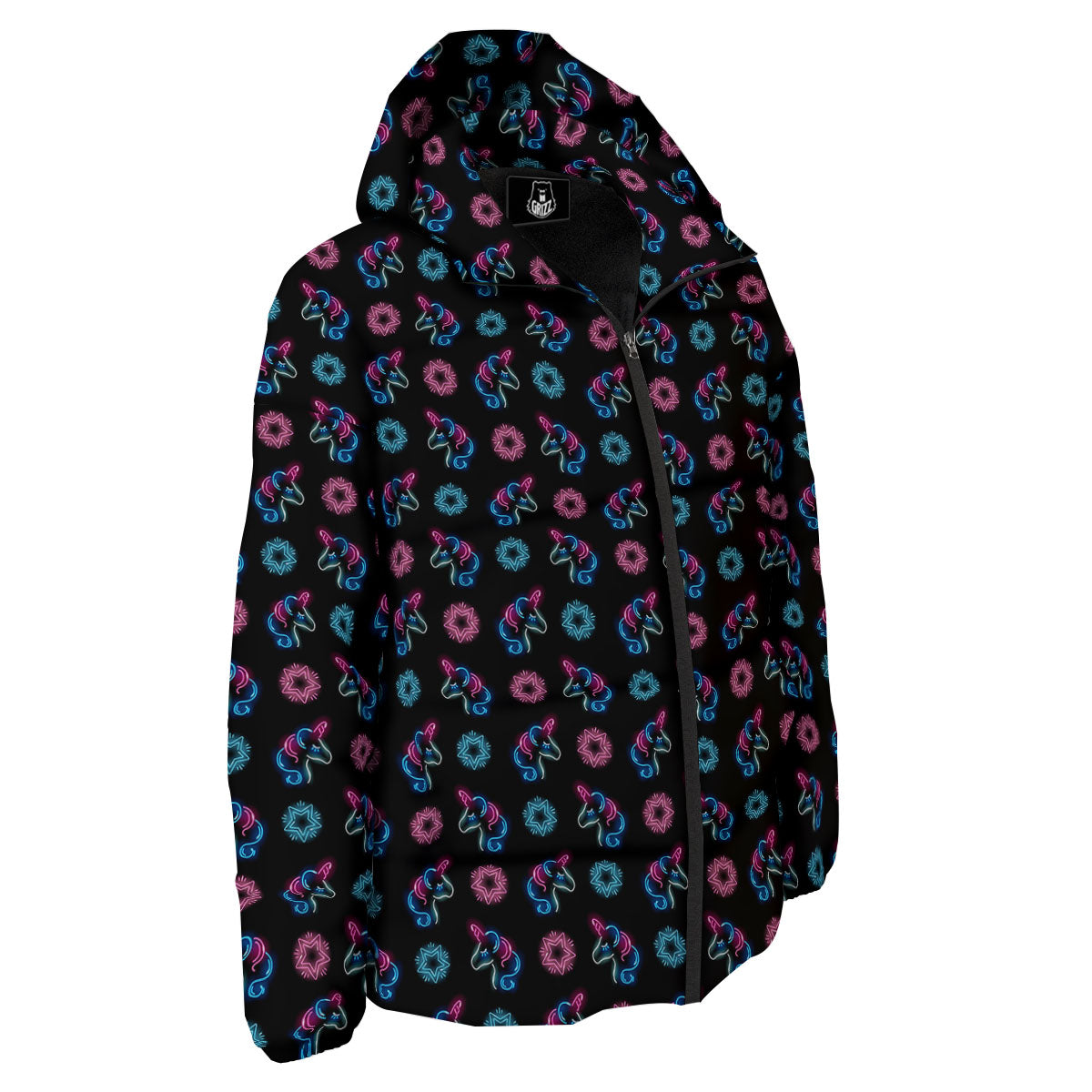Unicorn Black Girly Print Pattern Down Jacket-grizzshop