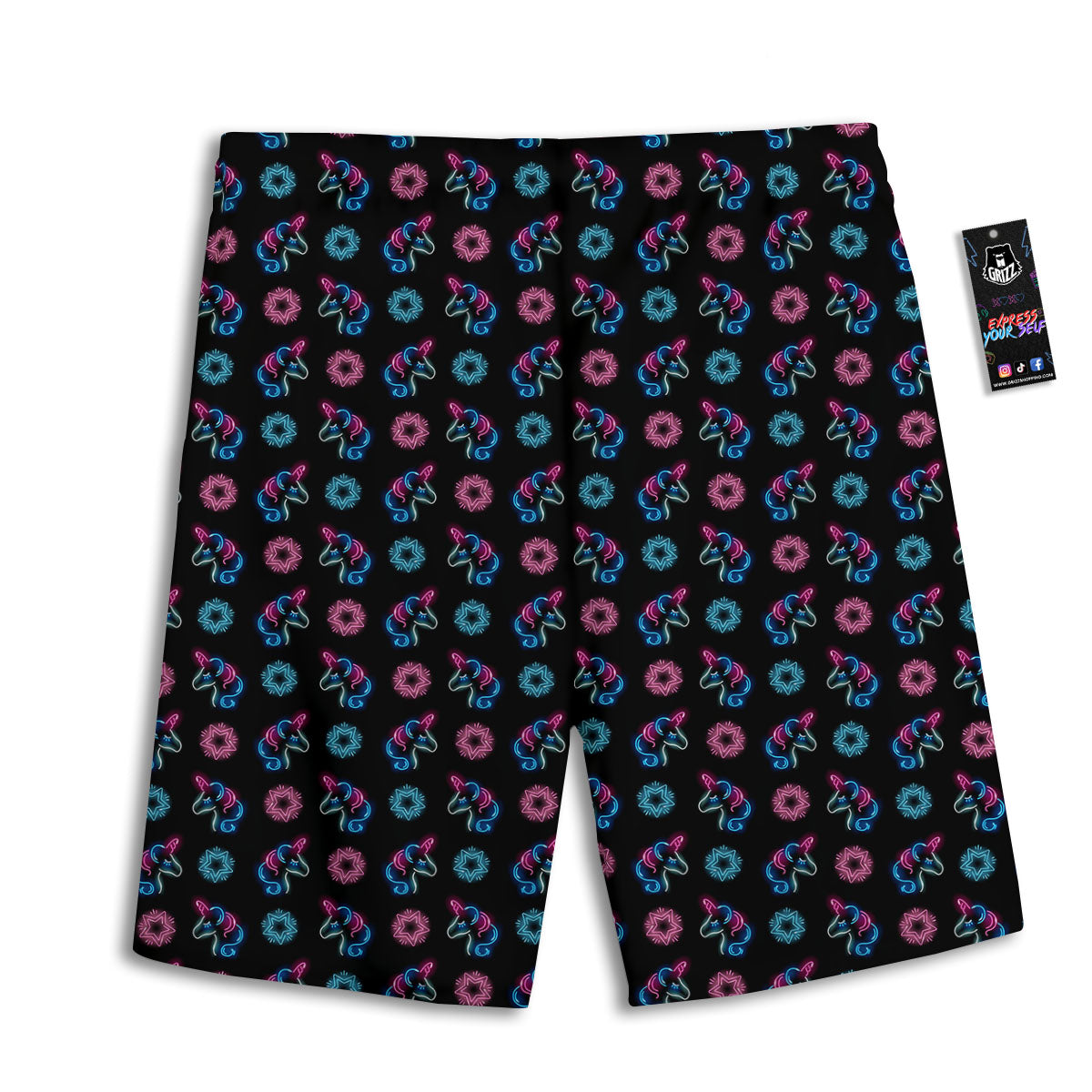 Unicorn Black Girly Print Pattern Men's Athletic Shorts