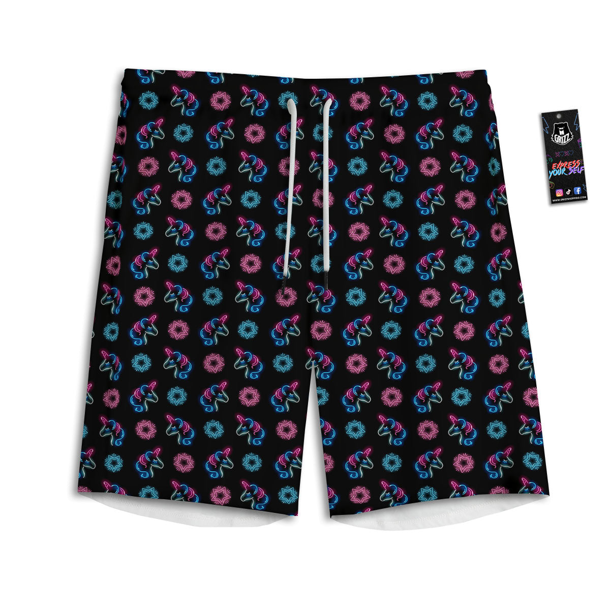 Unicorn Black Girly Print Pattern Men's Athletic Shorts