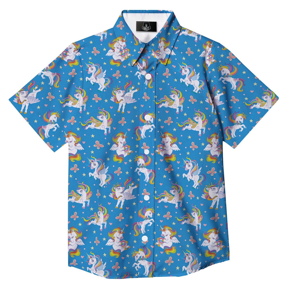 Unicorn Blue Rainbow Print Pattern Button Up Shirt-grizzshop