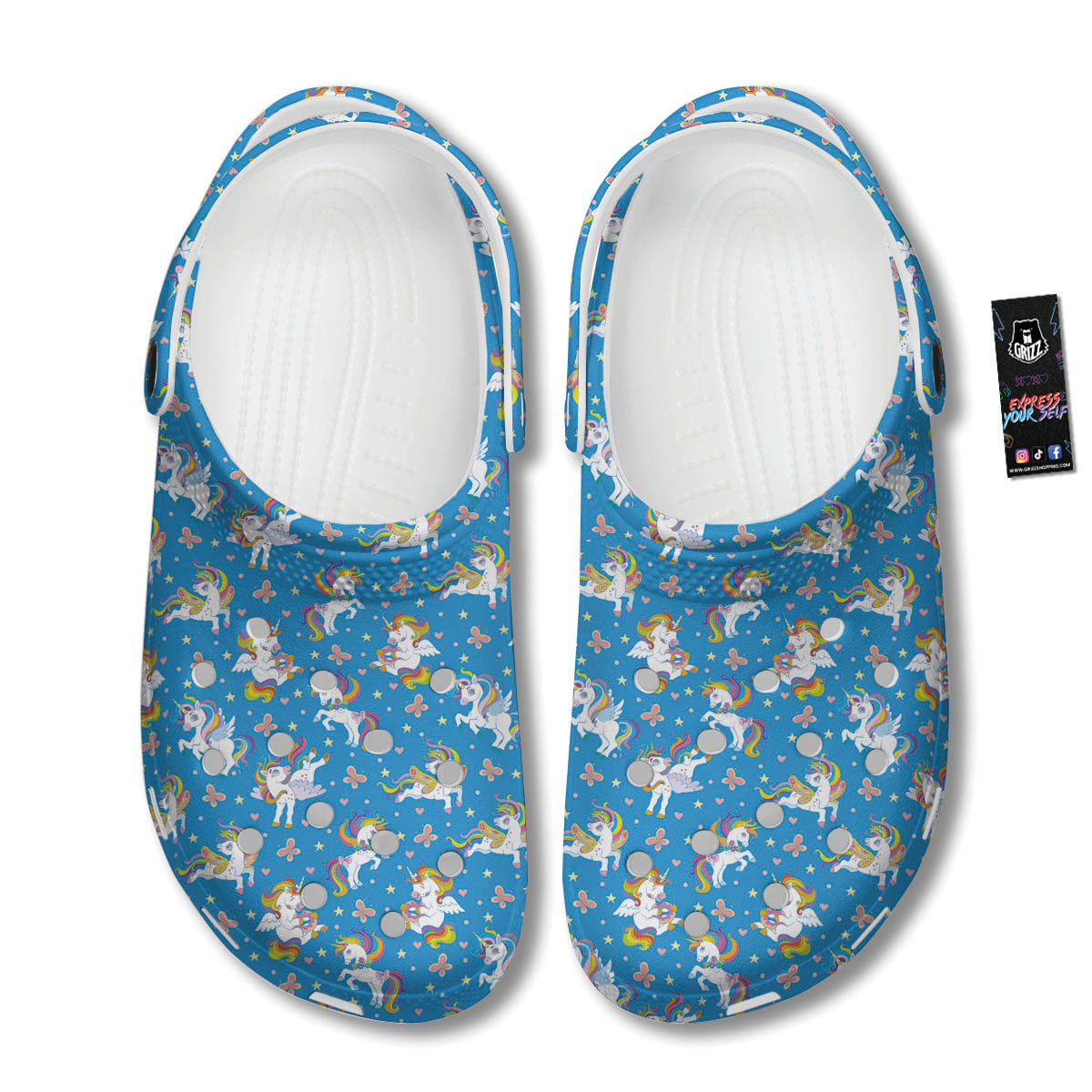 Unicorn Blue Rainbow Print Pattern Clog-grizzshop