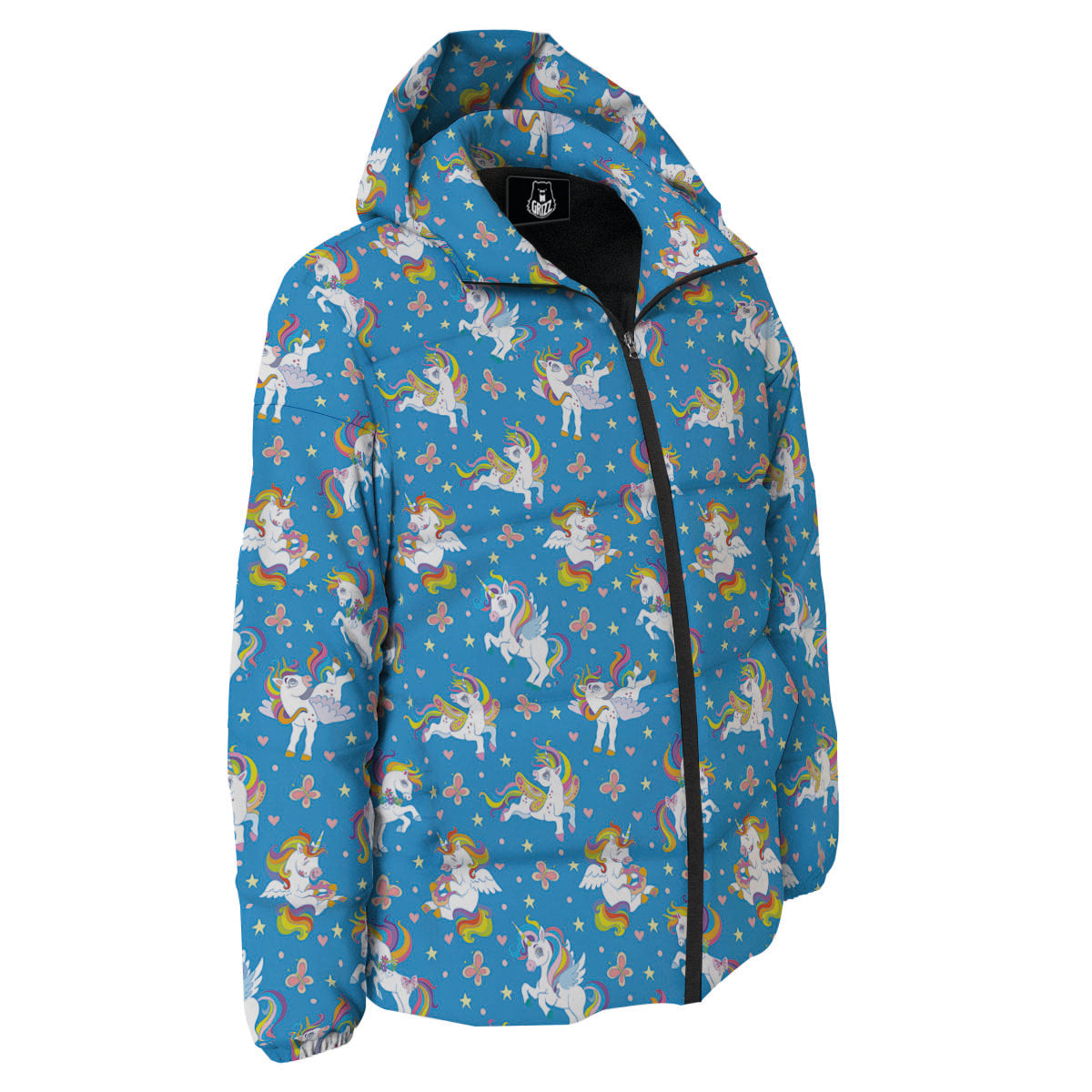 Unicorn Blue Rainbow Print Pattern Down Jacket-grizzshop