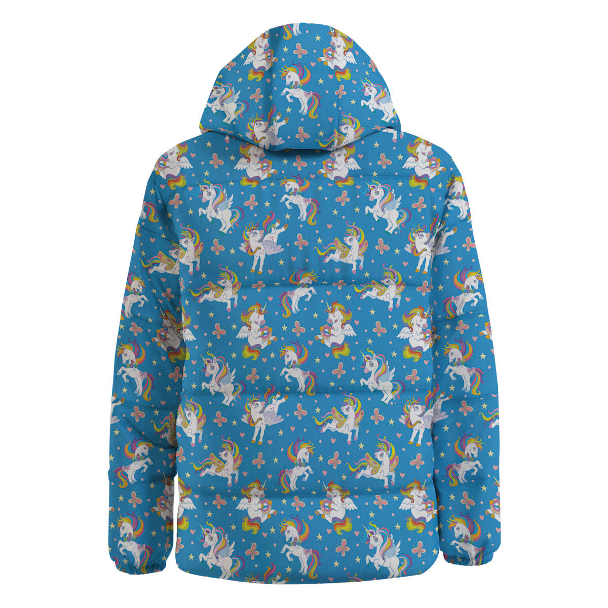 Unicorn Blue Rainbow Print Pattern Down Jacket-grizzshop
