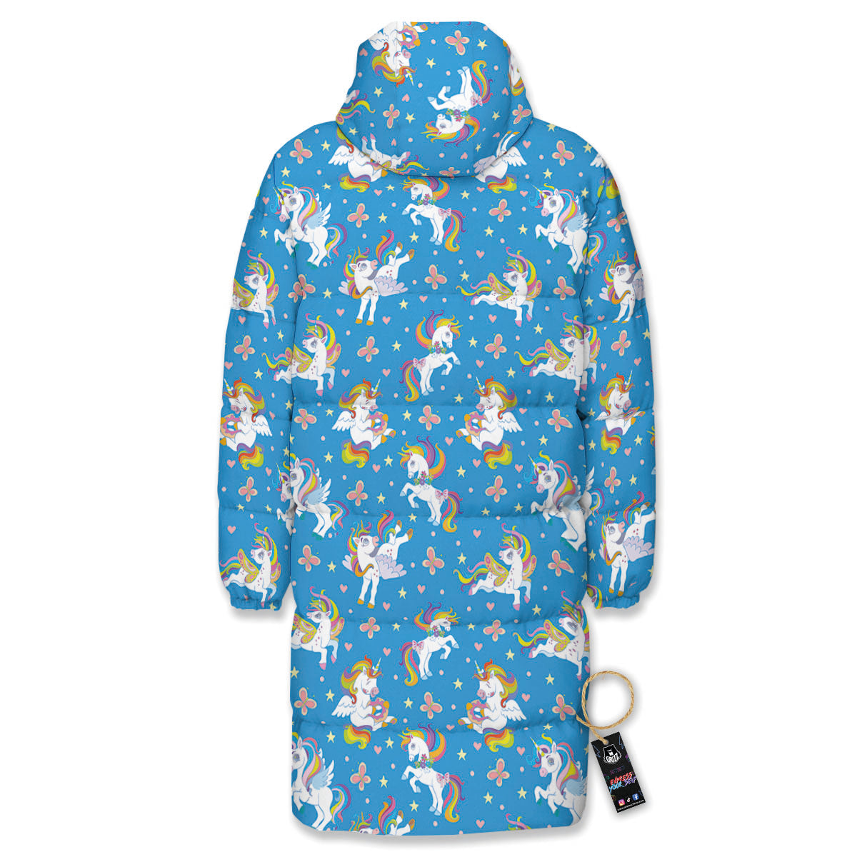 Unicorn Blue Rainbow Print Pattern Long Down Jacket-grizzshop