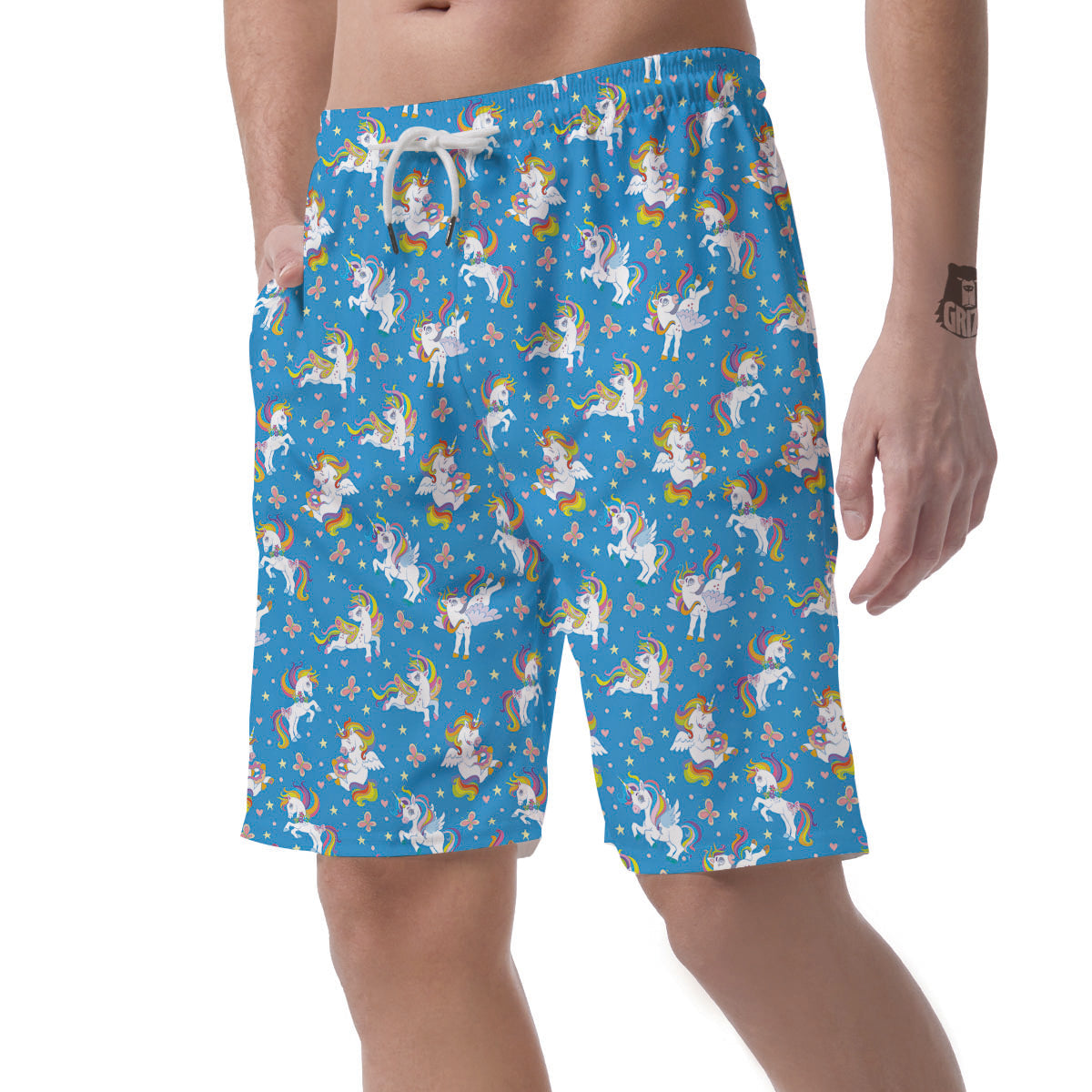 Unicorn Blue Rainbow Print Pattern Men's Shorts-grizzshop