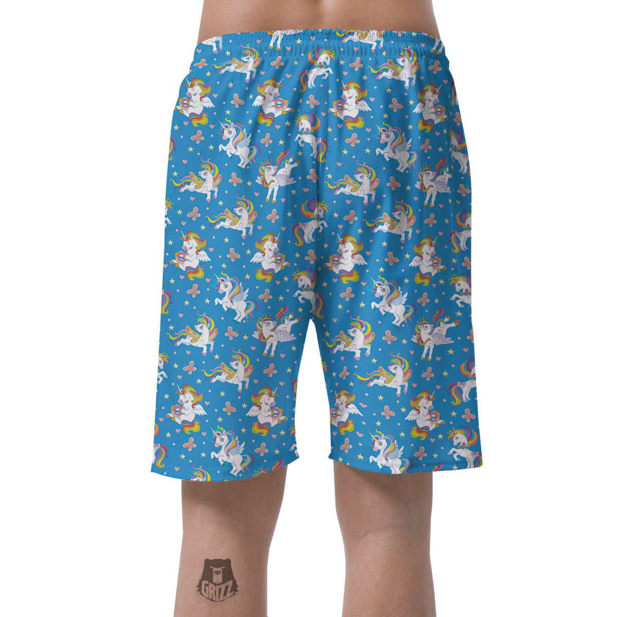 Unicorn Blue Rainbow Print Pattern Men's Shorts-grizzshop