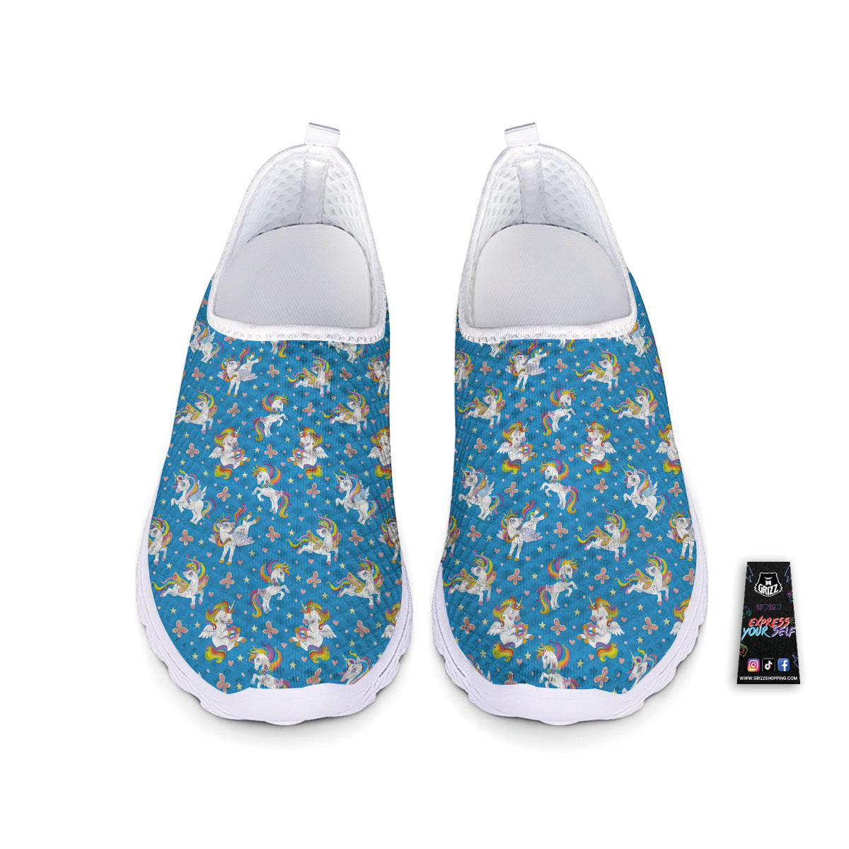Unicorn Blue Rainbow Print Pattern Nurse Shoes-grizzshop