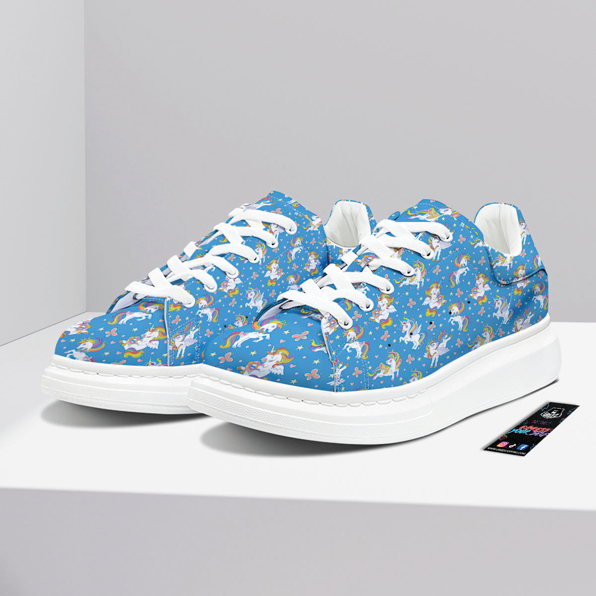 Unicorn Blue Rainbow Print Pattern Platform Shoes-grizzshop