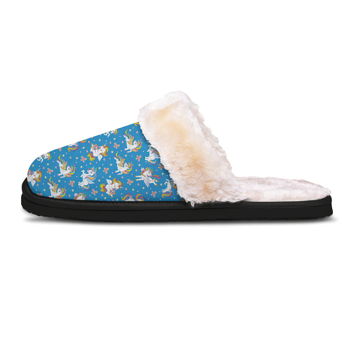 Unicorn Blue Rainbow Print Pattern Slippers-grizzshop
