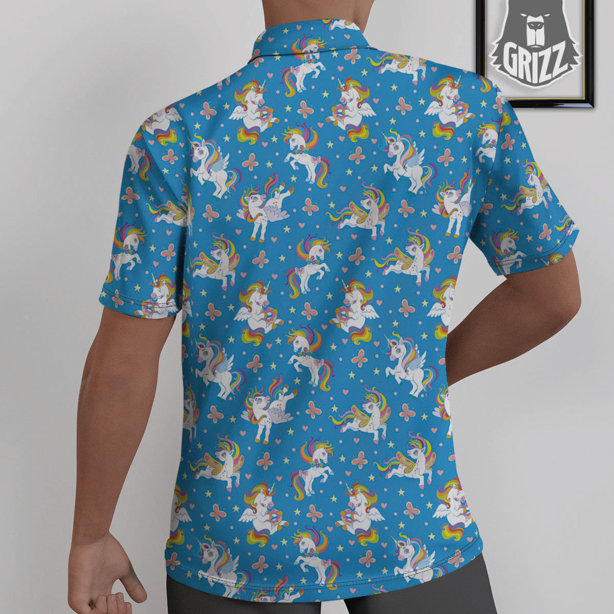 Unicorn Blue Rainbow Print Pattern Untucked Shirts-grizzshop