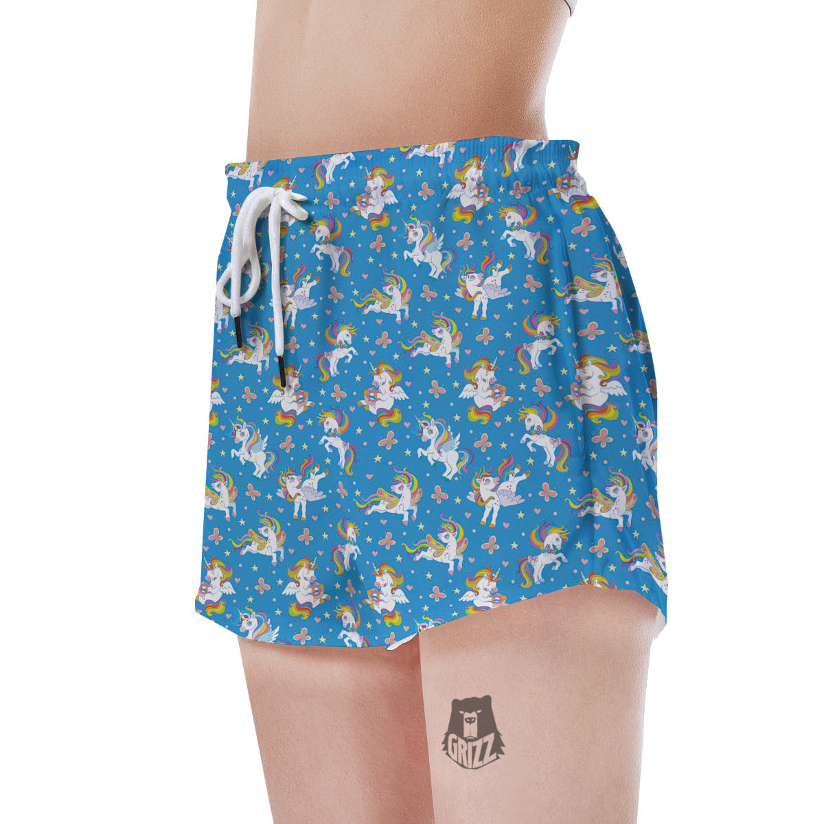 Unicorn Blue Rainbow Print Pattern Women's Shorts-grizzshop