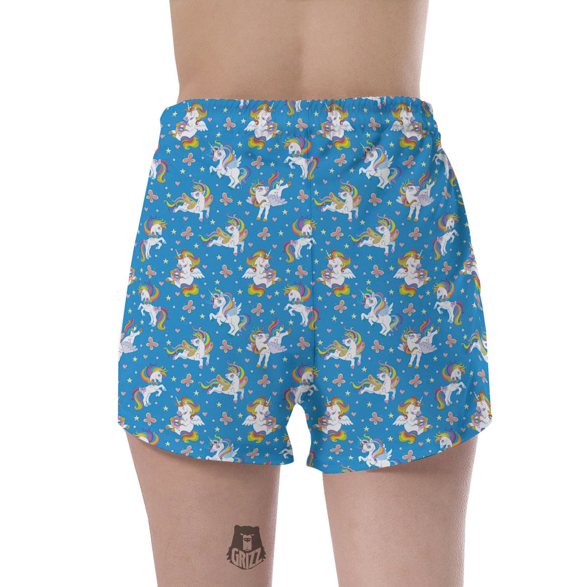 Unicorn Blue Rainbow Print Pattern Women's Shorts-grizzshop