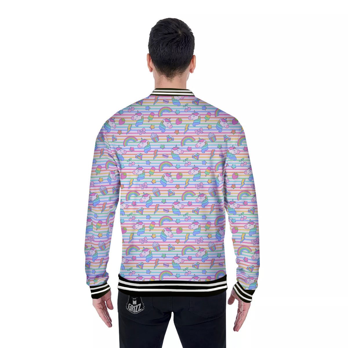 Unicorn Cute Rainbow Print Pattern Baseball Jacket-grizzshop