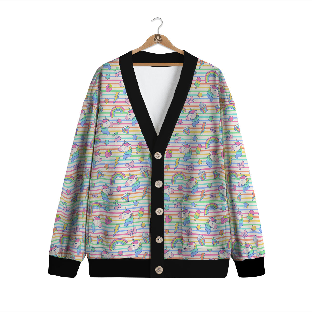 Unicorn Cute Rainbow Print Pattern Cardigan-grizzshop