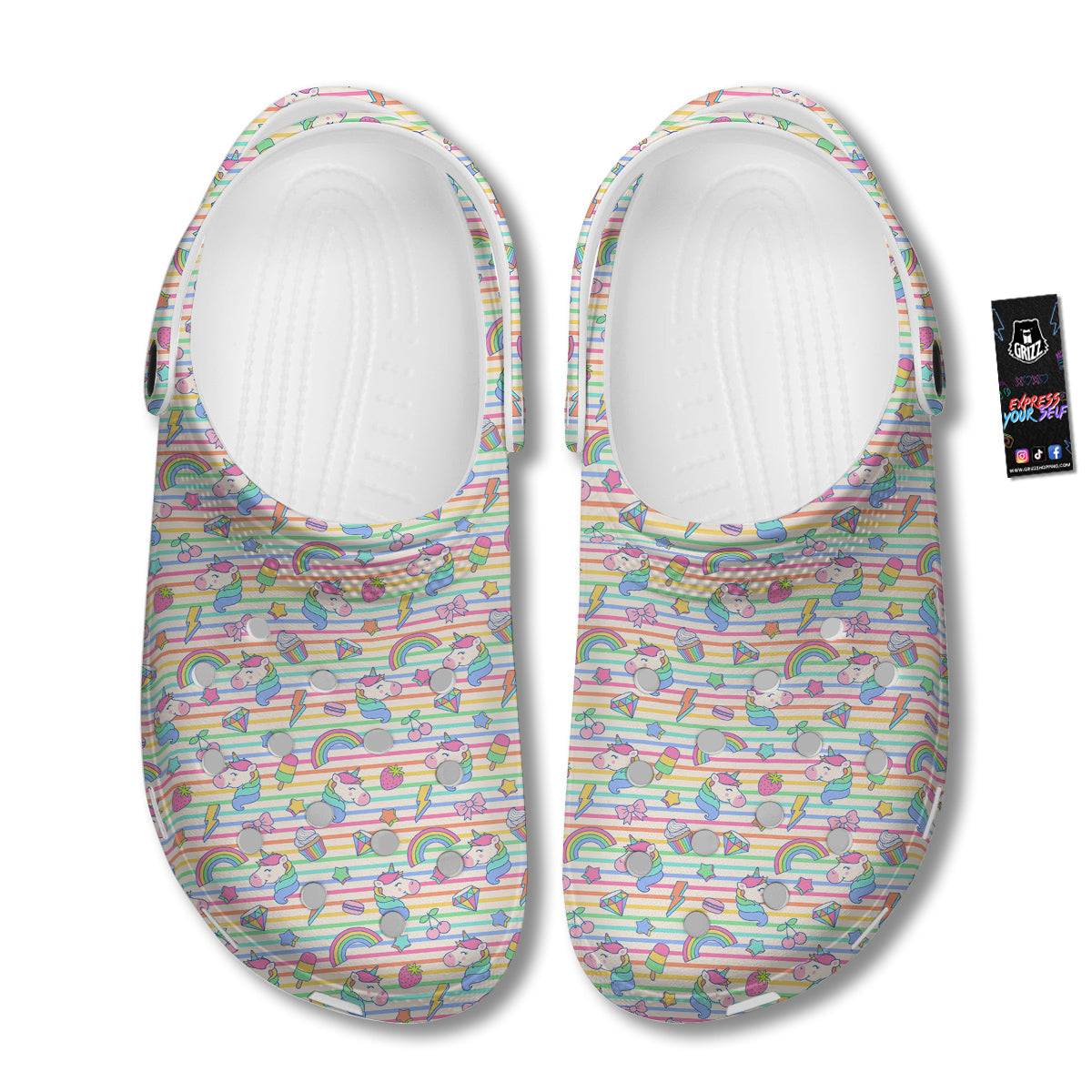 Unicorn Cute Rainbow Print Pattern Clog-grizzshop