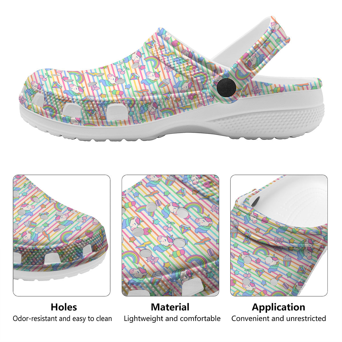 Unicorn Cute Rainbow Print Pattern Clog-grizzshop