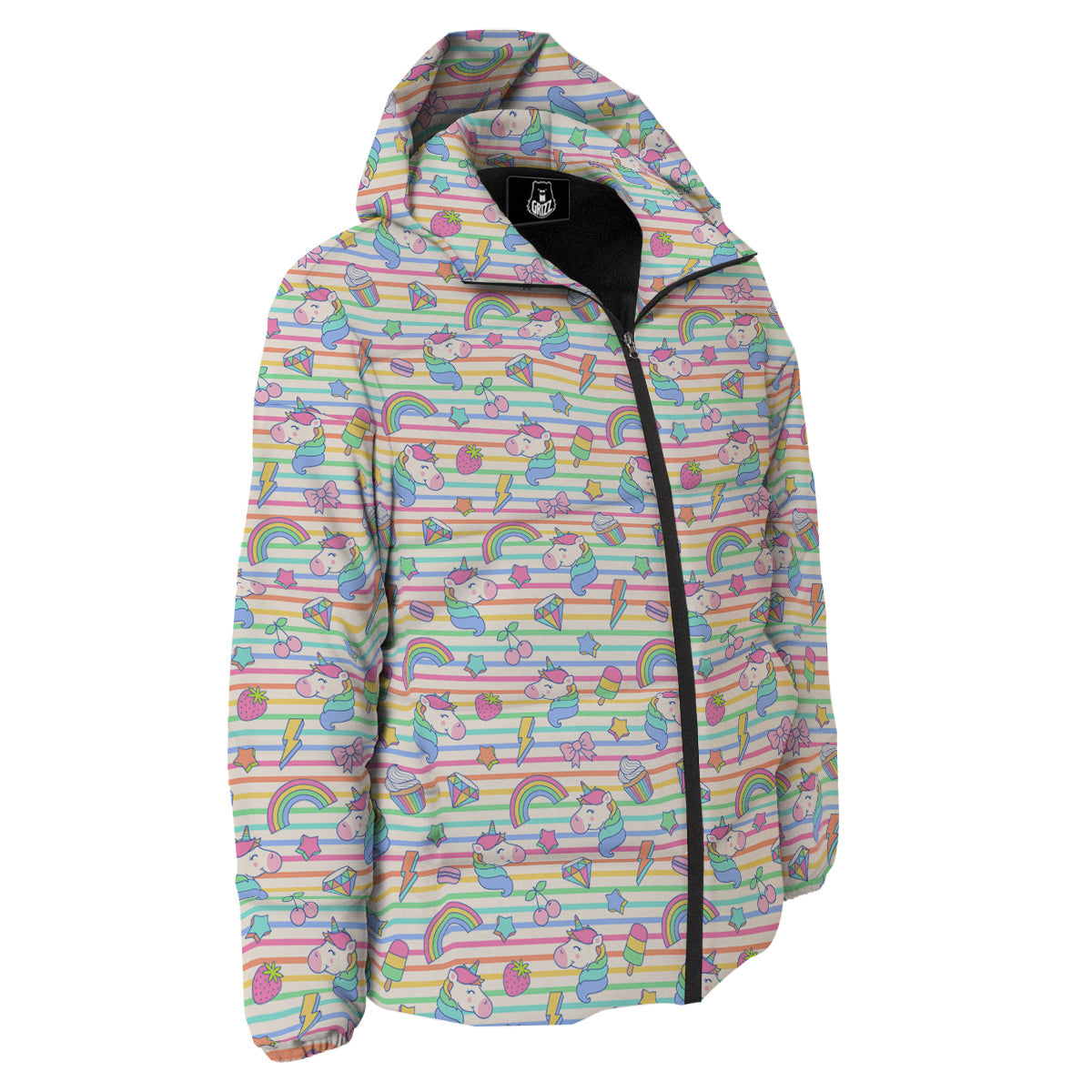 Unicorn Cute Rainbow Print Pattern Down Jacket-grizzshop