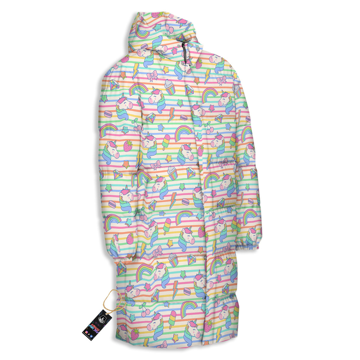 Unicorn Cute Rainbow Print Pattern Long Down Jacket-grizzshop