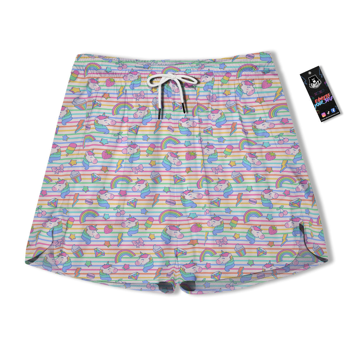 Unicorn Cute Rainbow Print Pattern Men's Running Shorts-grizzshop