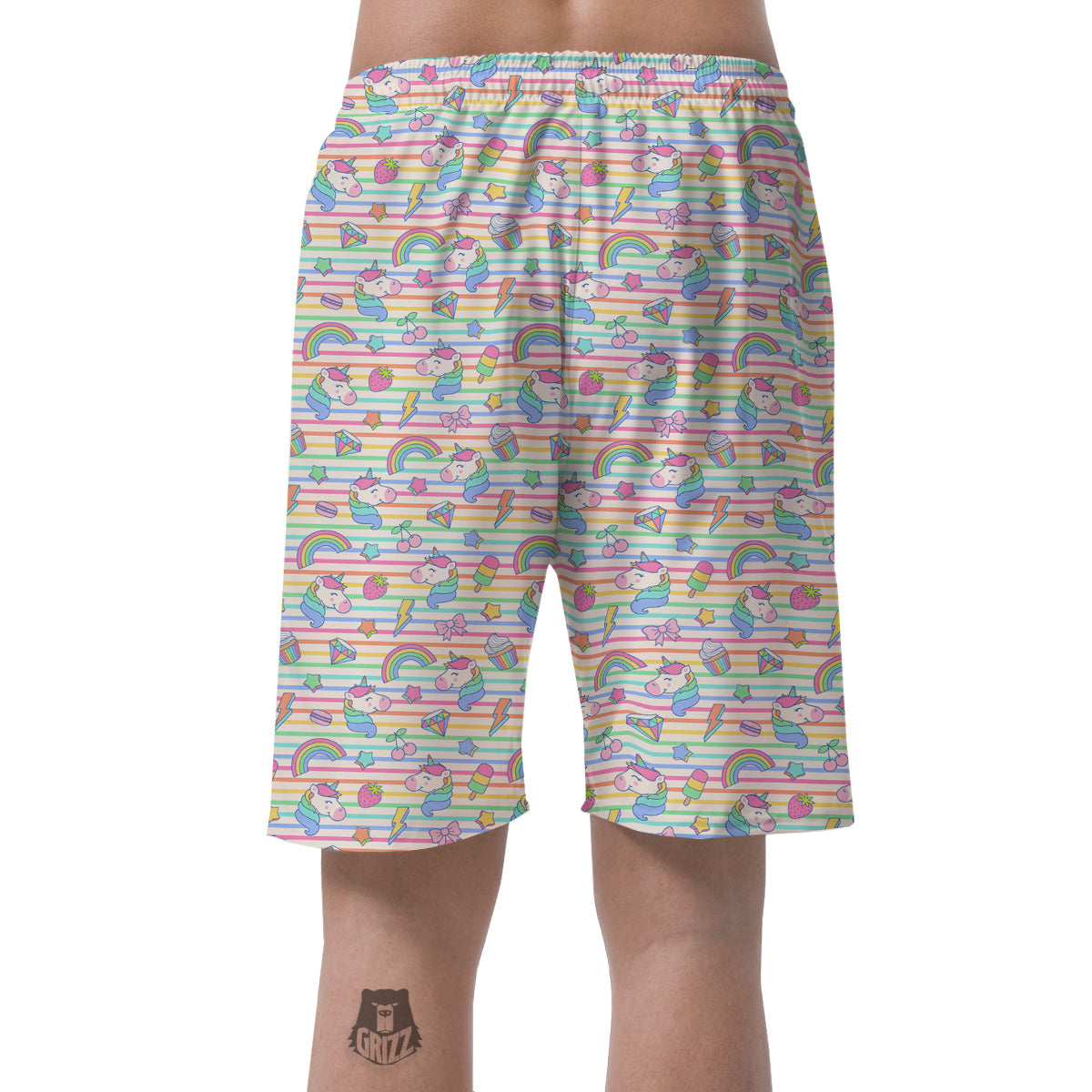 Unicorn Cute Rainbow Print Pattern Men's Shorts-grizzshop