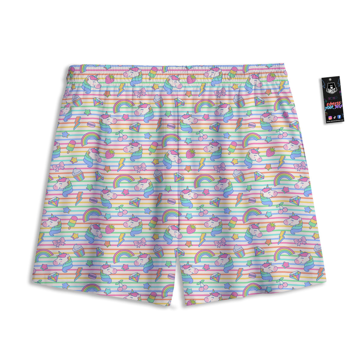 Unicorn Cute Rainbow Print Pattern Mesh Shorts