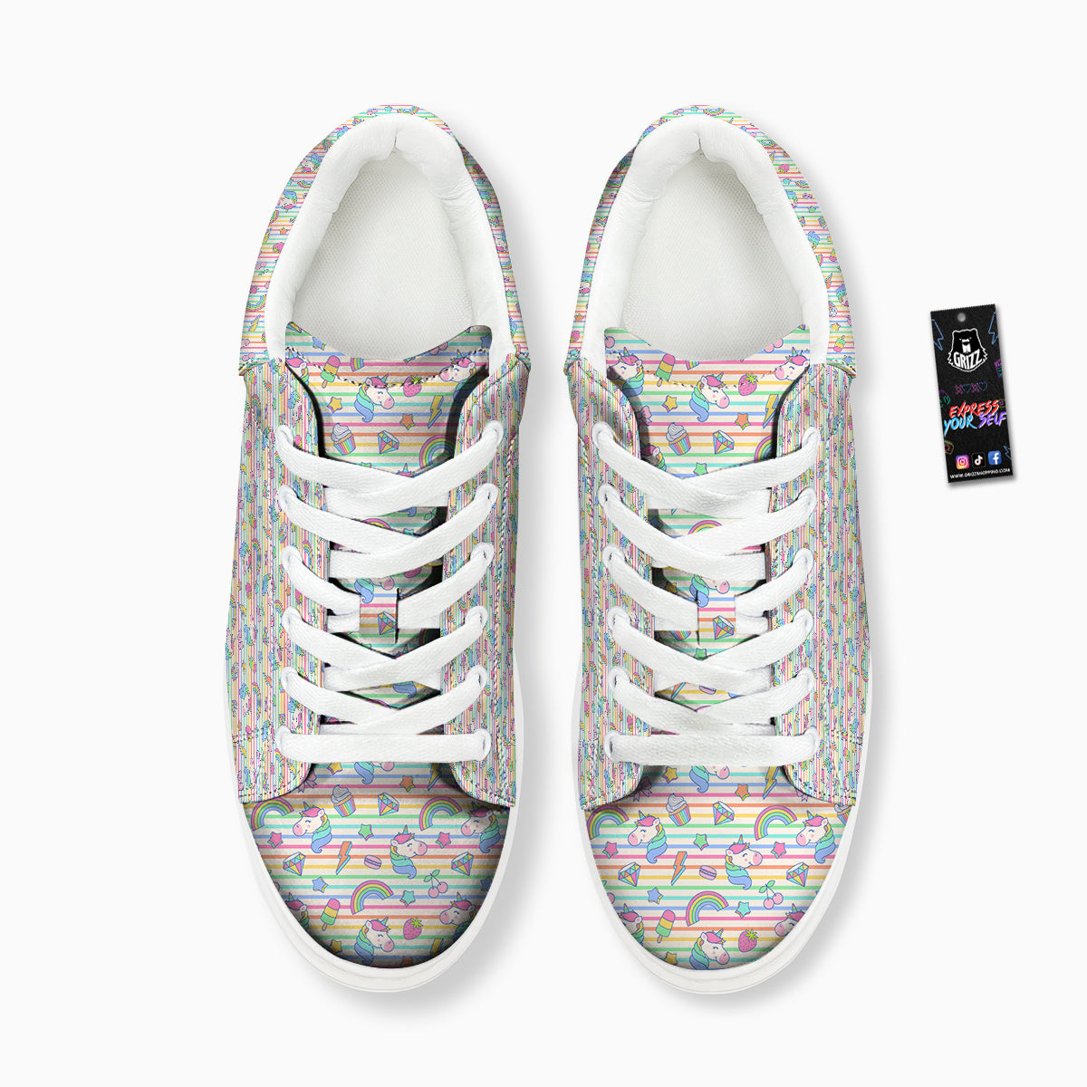 Unicorn Cute Rainbow Print Pattern Platform Shoes-grizzshop